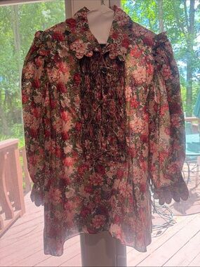 HorrorVacui smocked ruffle floral tunic size Medium